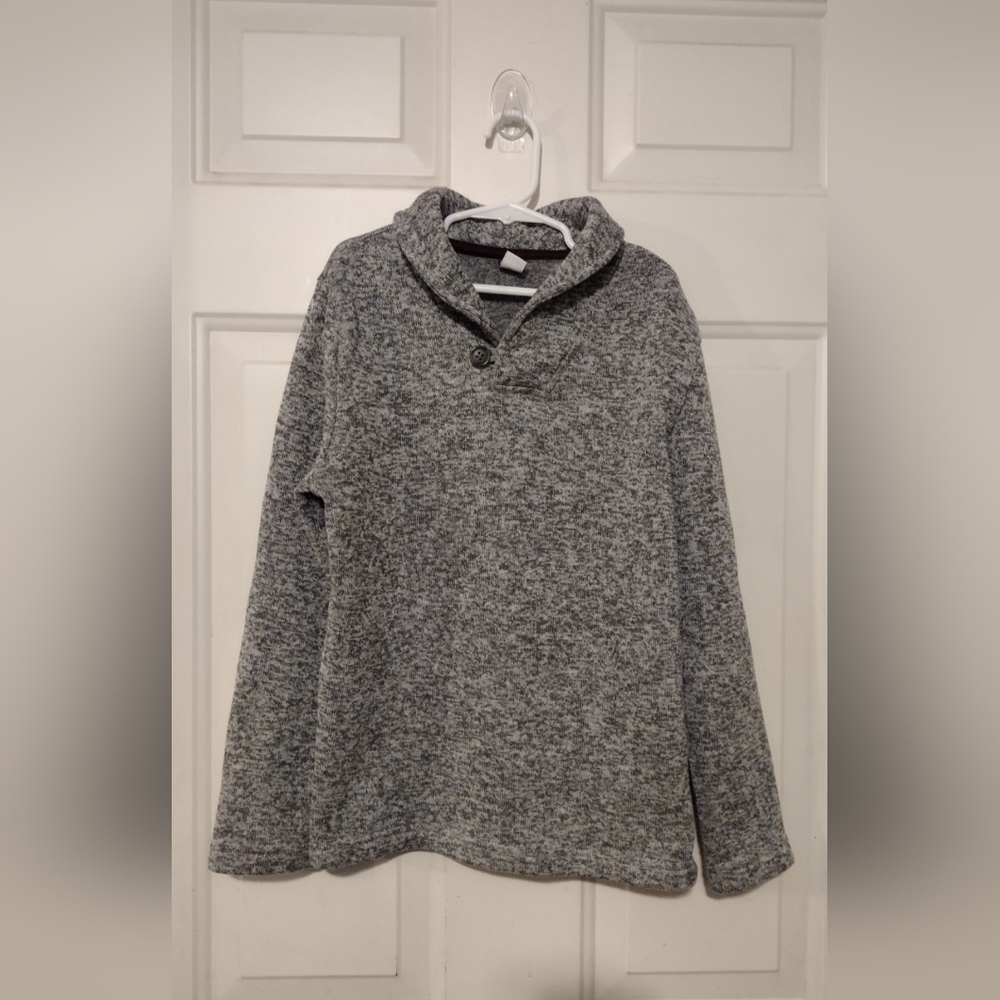 Old Navy Boy's Gray Shawl Neck Sweater With Button Size Large 10-12.